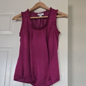 LOFT Fuchsia Ruffle Trim Blouse